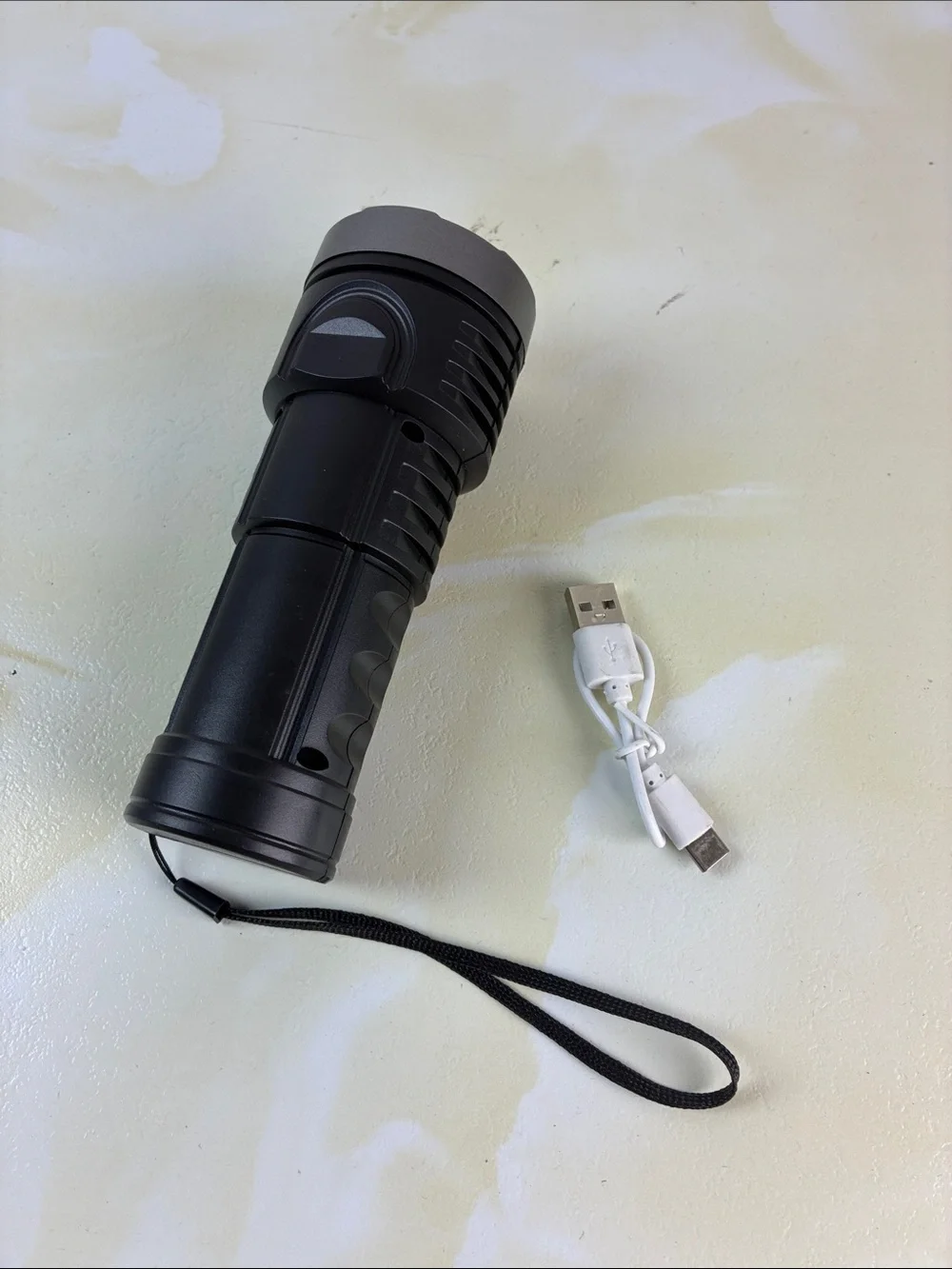 USB Rechargeable Flashlight - Black with Yellow Accent